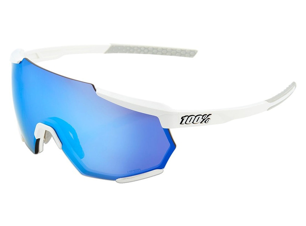 100% Racetrap Performance Sunglasses - Matt White-HiPER Blue Multilayer Mirror Lens White