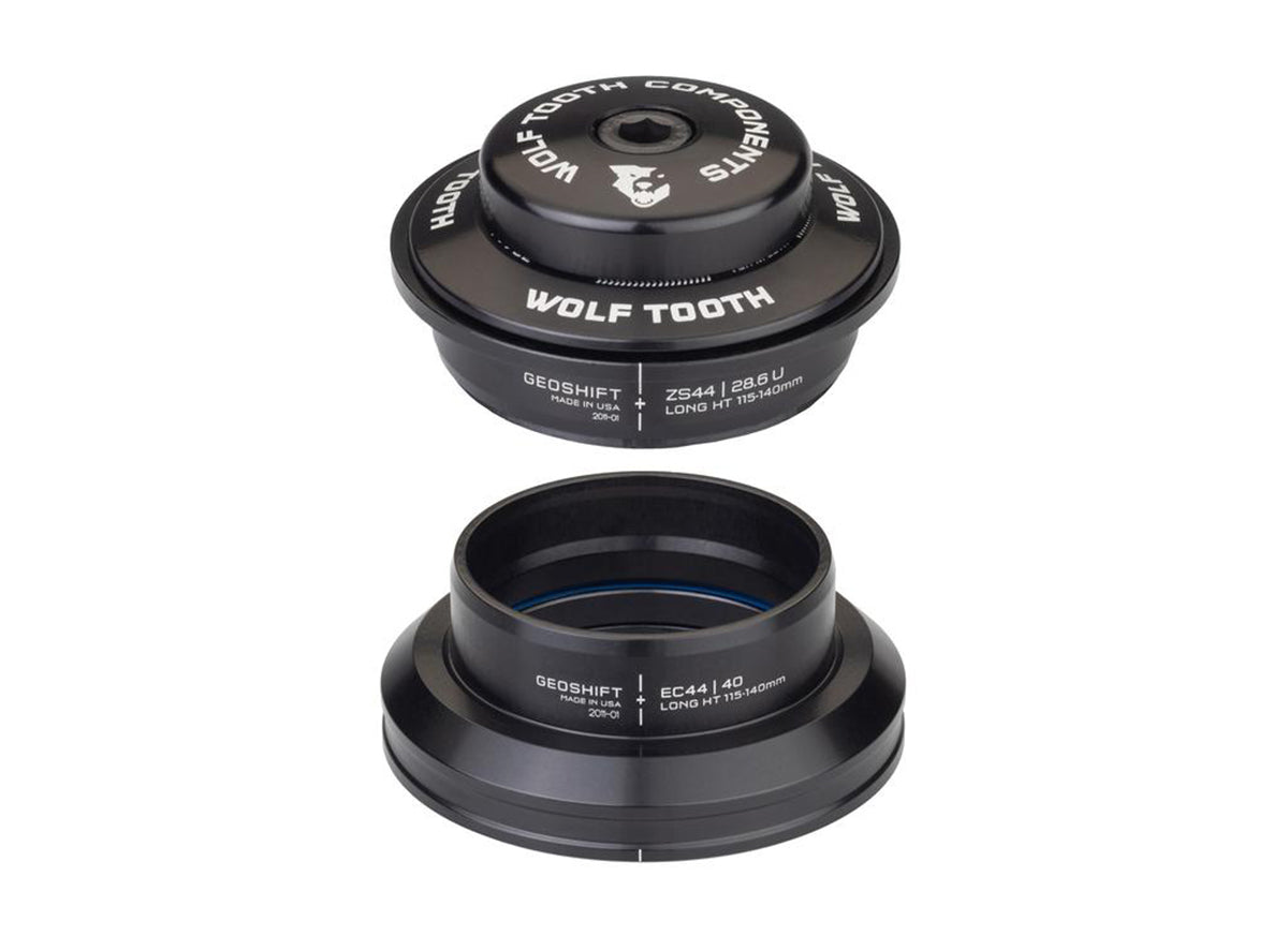 Wolf Tooth Components GeoShift Performance Angle Headset - Black Black ZS44 Upper/EC44 Lower - Long