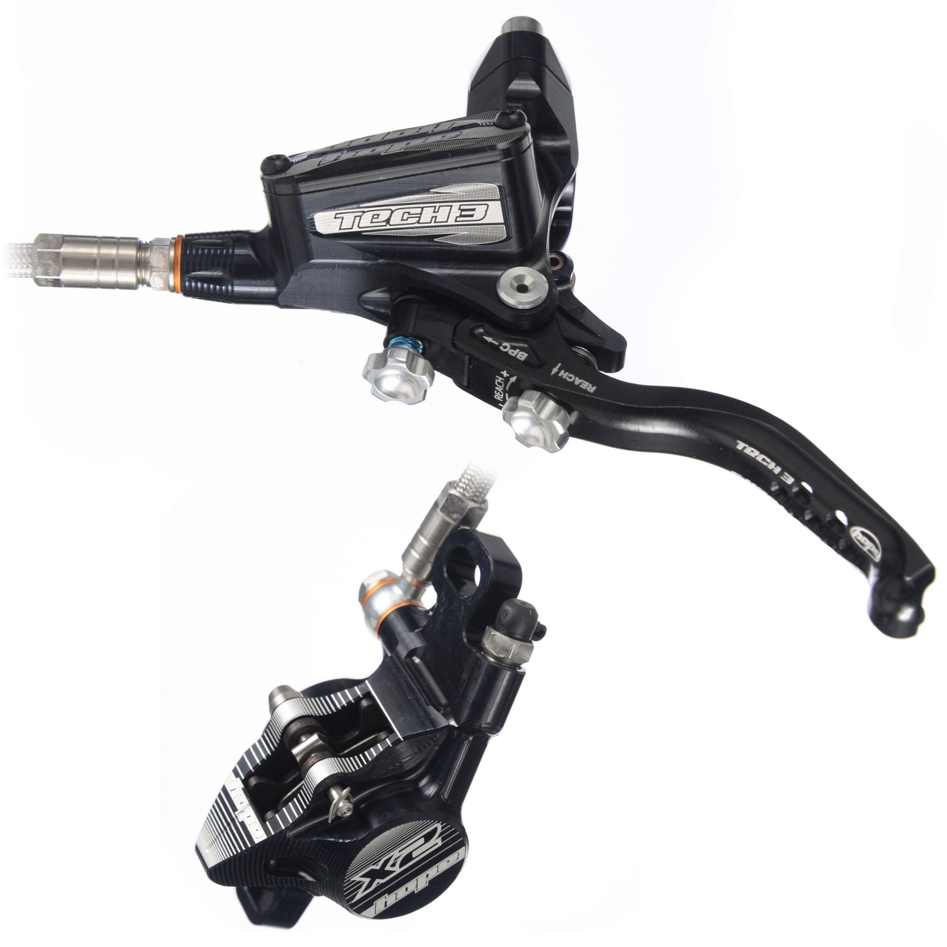 Hope Tech 3 X2 Disc Brake - Front - Black - NLM Black Left Hand Lever Standard Hose