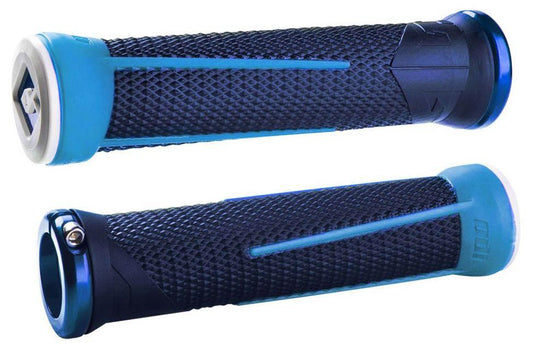 ODI AG-1 Aaron Gwin Lock-On Grips - Bright Blue-Light Blue Bright Blue - Light Blue