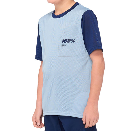 100% Ridecamp Short Sleeve MTB Jersey - Youth - Light Slate Blue-Navy