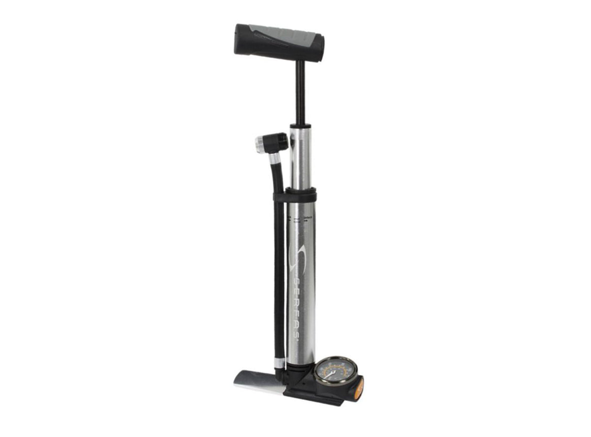 Serfas Folding Mini Pump with Gauge Silver Presta/Schrader