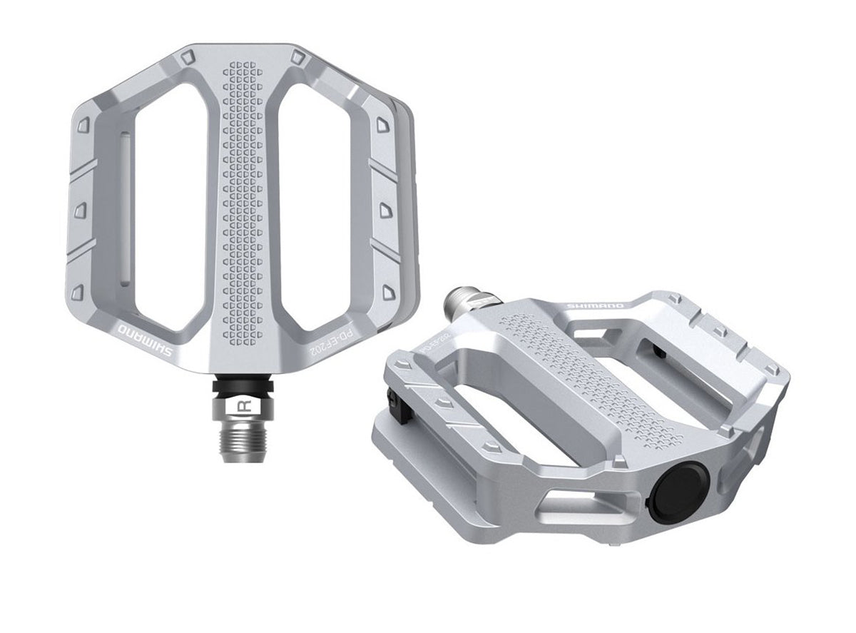 Shimano EF202 E-Bike Flat Pedals - Silver Silver No Reflector