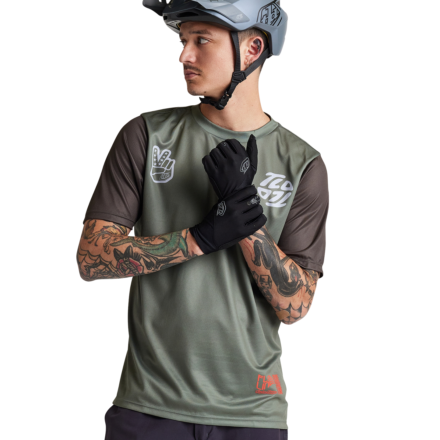 Troy Lee Designs Flowline Short Sleeve MTB Jersey - Flipped - Olive