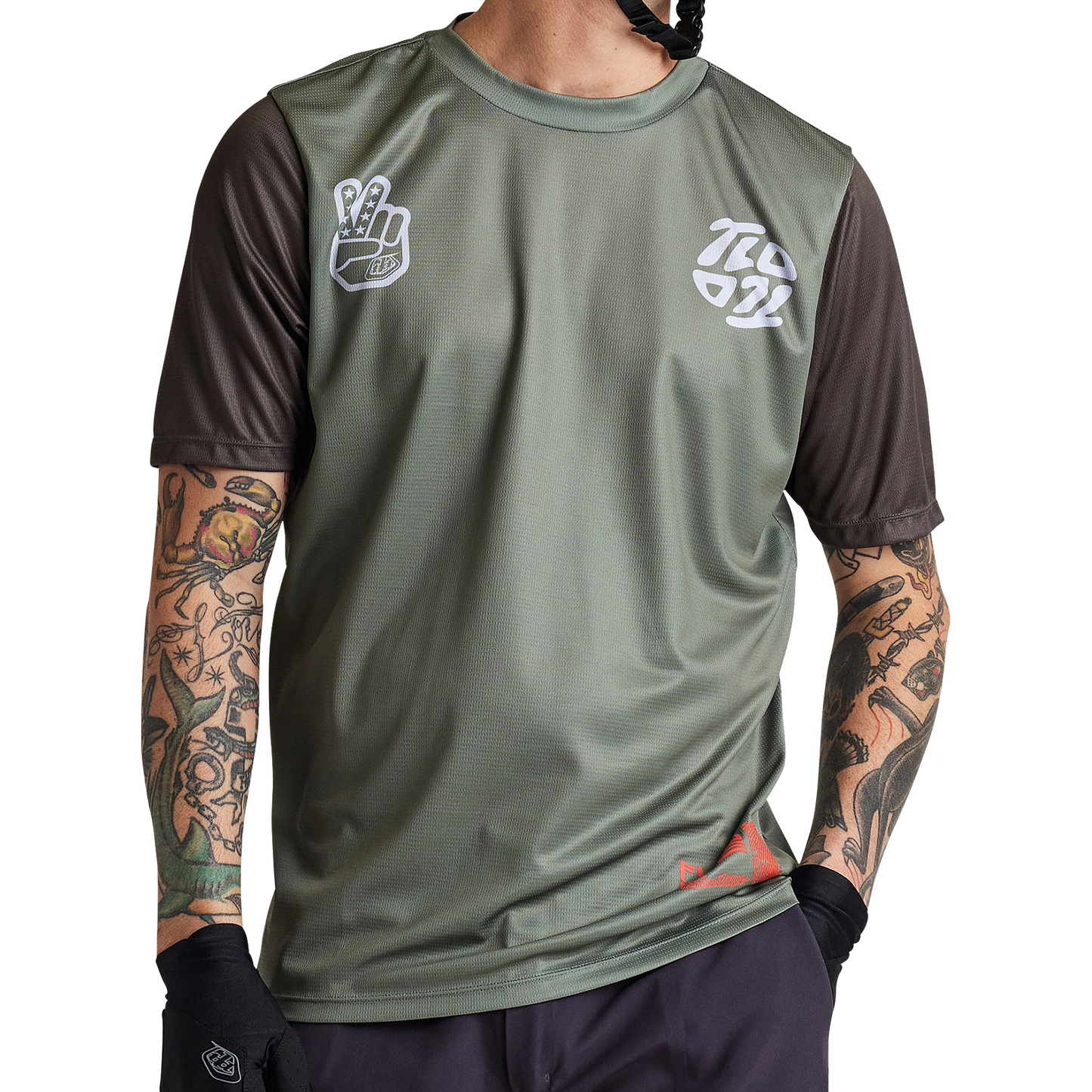 Troy Lee Designs Flowline Short Sleeve MTB Jersey - Flipped - Olive
