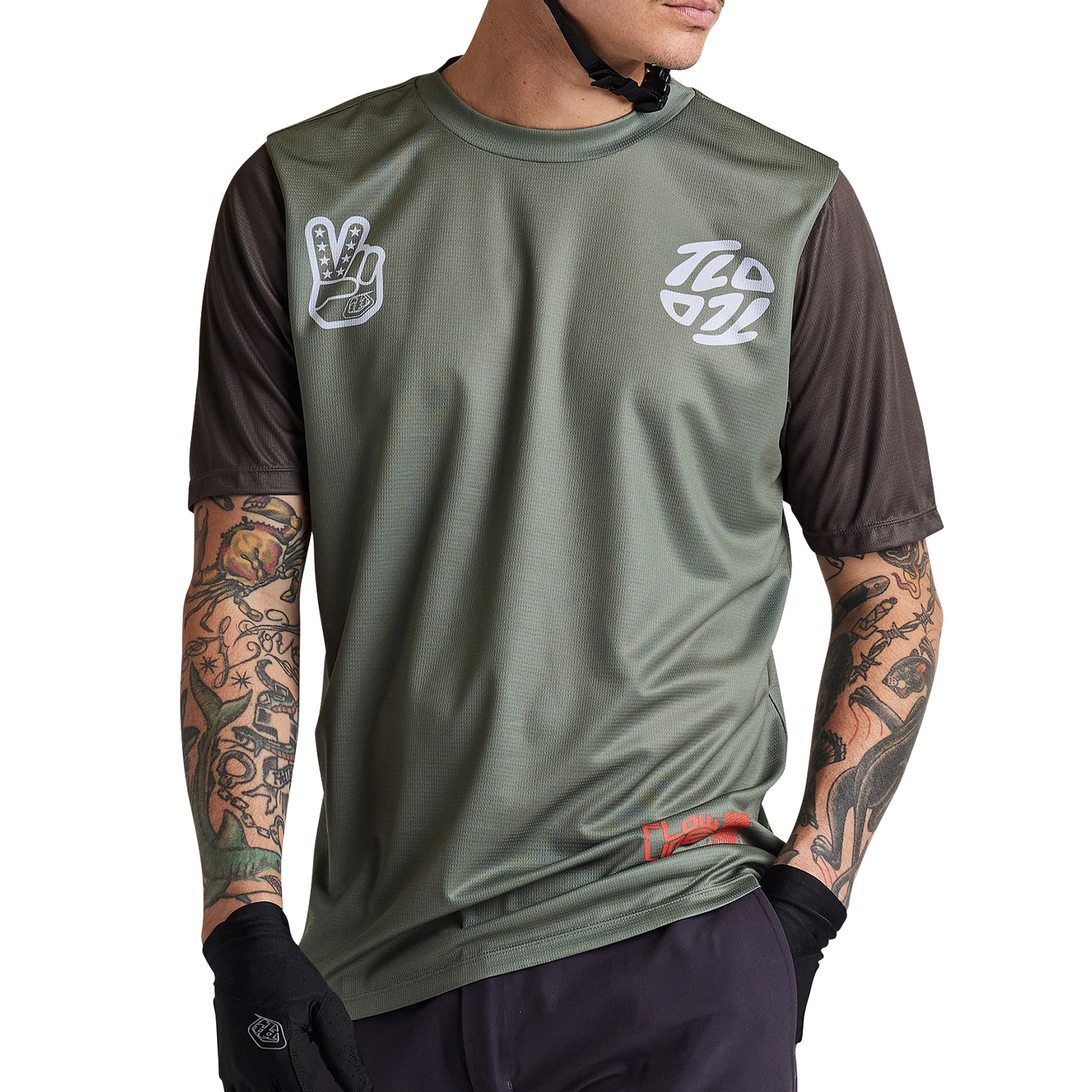 Troy Lee Designs Flowline Short Sleeve MTB Jersey - Flipped - Olive