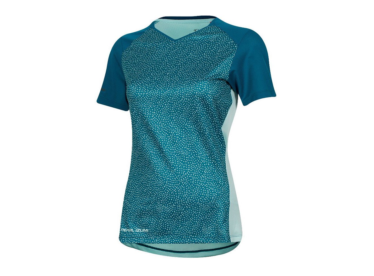 Pearl Izumi Launch Short Sleeve MTB Jersey - Womens - Teal-Glacier Kimono Teal - Glacier Kimono Small