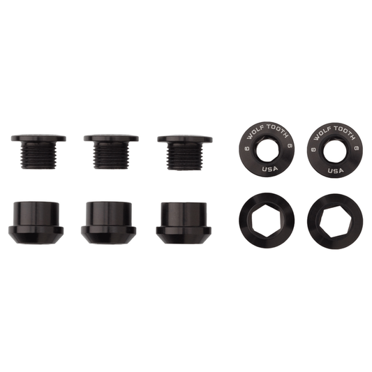 Wolf Tooth Components Chainring Bolt & Nut Set - 1X - Black Black 6mm - 5 Pcs