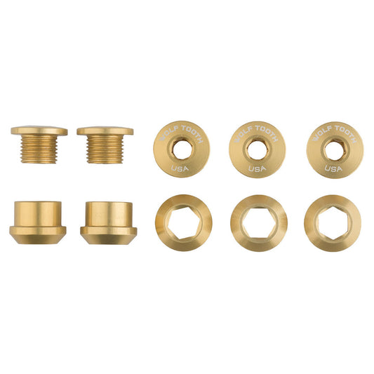 Wolf Tooth Components Chainring Bolt & Nut Set - 1X - Gold Gold 6mm - 5 Pcs