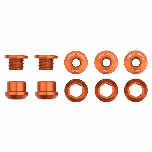 Wolf Tooth Components Chainring Bolt & Nut Set - 1X - Orange Orange 6mm - 5 Pcs