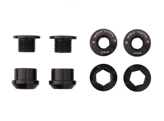 Wolf Tooth Components Chainring Bolt & Nut Set - 6mm - Black Black Set Of 4 - 8 Pieces