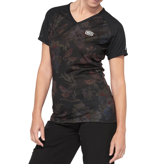 100% Airmatic Short Sleeve MTB Jersey - Womens - Black-Floral