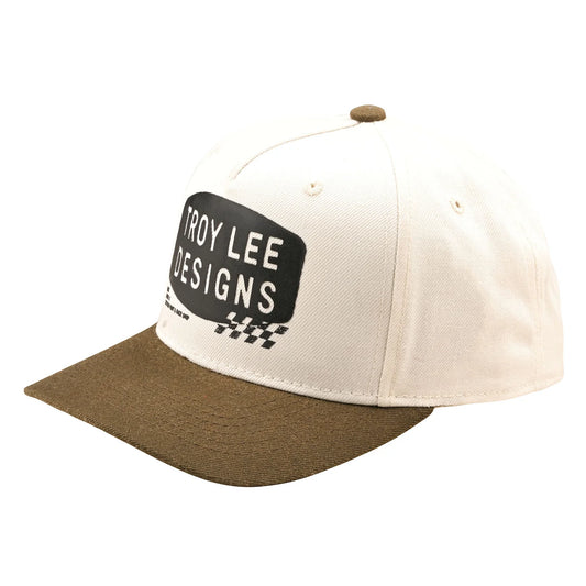 Troy Lee Designs Stamp Curved Snapback Hat - Vintage White-Olive