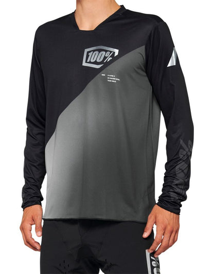 100% R-Core-X Long Sleeve MTB Jersey - Black-Gray - 2022 Black - Gray Small 