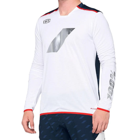 100% R-Core X Long Sleeve MTB Jersey - Ltd Edition - Navy-White