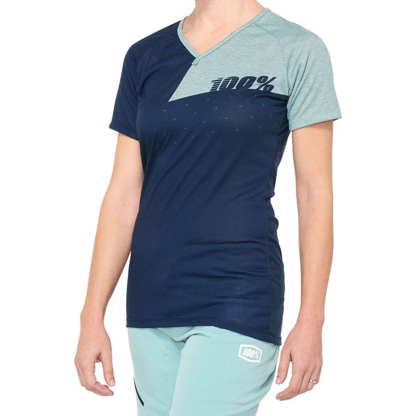 100% Airmatic Short Sleeve MTB Jersey - Womens - Navy-Seafoam