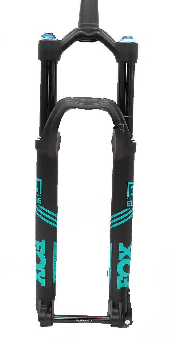 Fox Suspension 34 Float 130 Performance Elite 29" 15QRx110 Boost - Matt Black-Emerald Decals Matt Black - Emerald Decals 1.5" Tapered Anodized Finish - 3-Pos-Adj - FIT4 - 1.5" Tapered - 51mm Rake