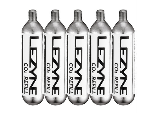 Lezyne 5-Pack 25 Gram CO2 Cartridges Silver Threaded 