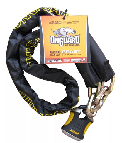 Onguard Beast 8018 Chain with Padlock - 6'X47" - 180cmX12mm