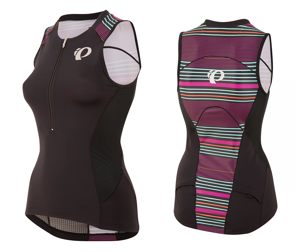 Pearl Izumi Elite Pursuit Tri Sleeveless Jersey - Womens - Black-Purple Wine STripe Black - Purple Wine Stripe X-Small 