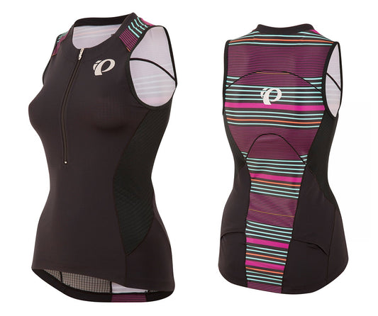 Pearl Izumi Elite Pursuit Tri Sleeveless Jersey - Womens - Black-Purple Wine STripe Black - Purple Wine Stripe X-Small 