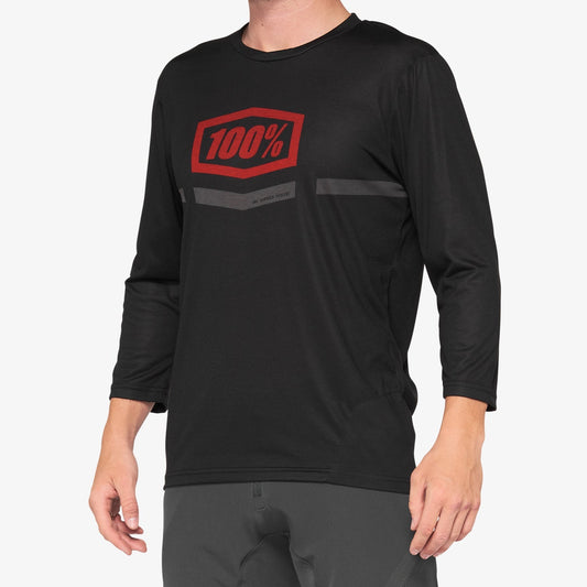 100% Airmatic 3/4 Sleeve MTB Jersey - Black-Red - 2022 Black - Red Small 