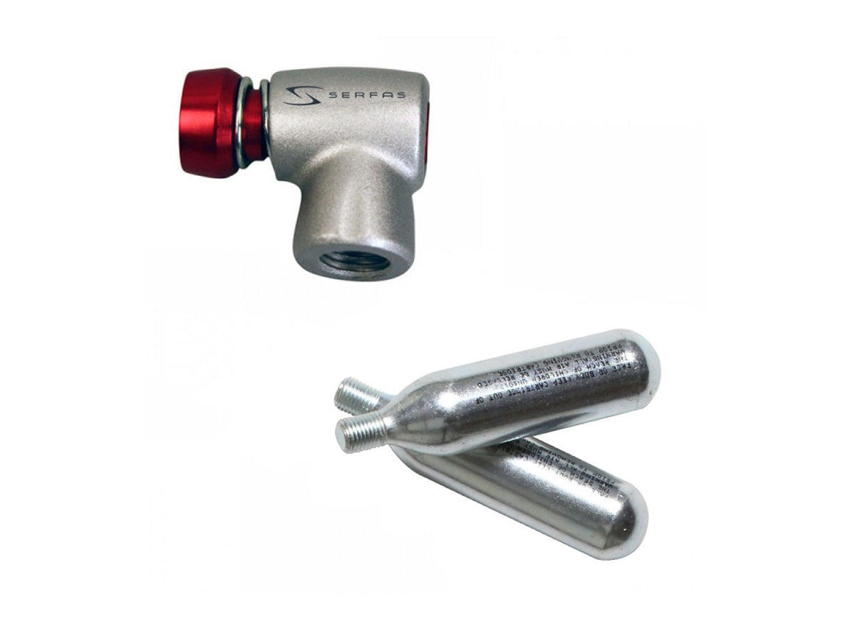 Serfas MB-3 Micro Blast Inflator w/CO2 Gray - Red Presta - 16g x2 