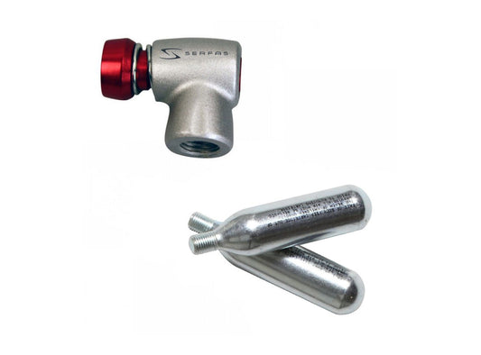 Serfas MB-3 Micro Blast Inflator w/CO2 Gray - Red Presta - 16g x2 