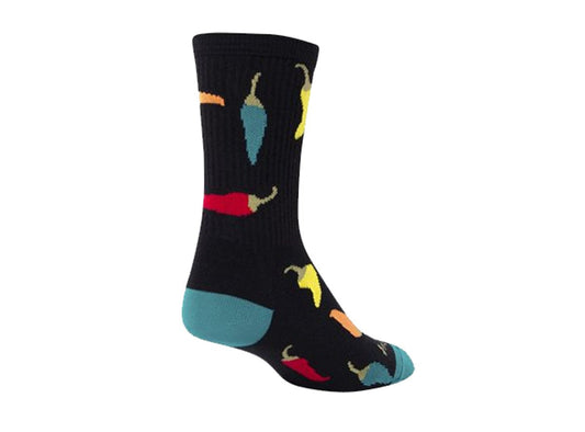 SockGuy 6" Crew Cuff Sock - Peppers - Black-Blue Black - Blue Large/X-Large 