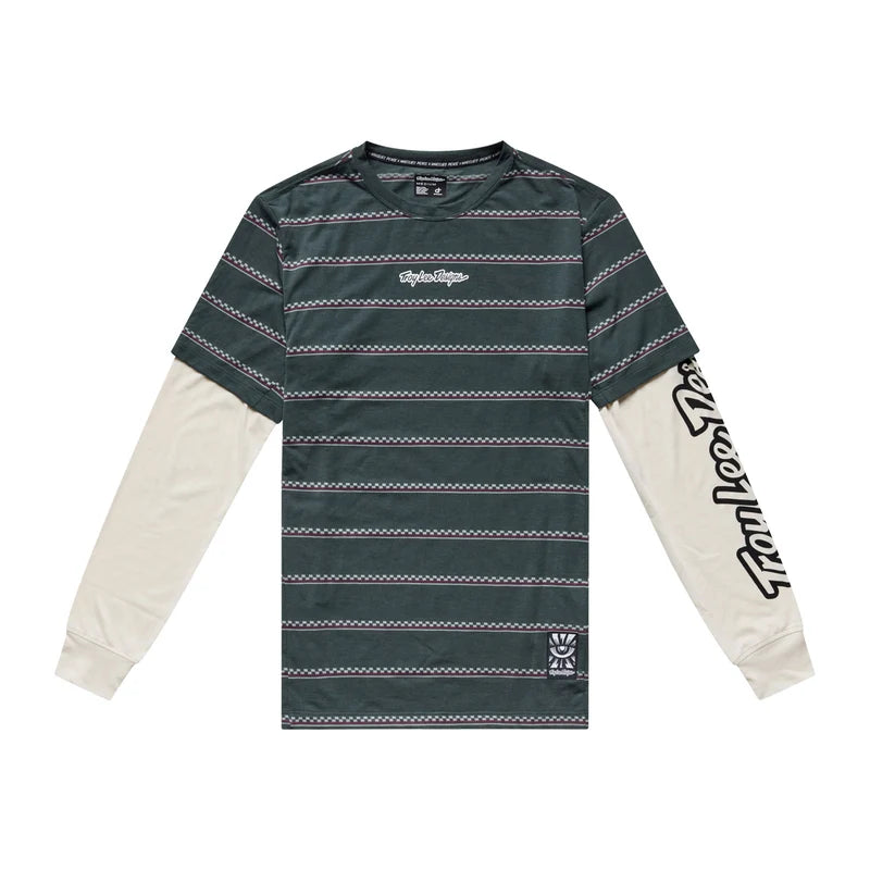 Troy Lee Designs Skyline Fakie Long Sleeve Ride Tee - Stripe - Dark Forest