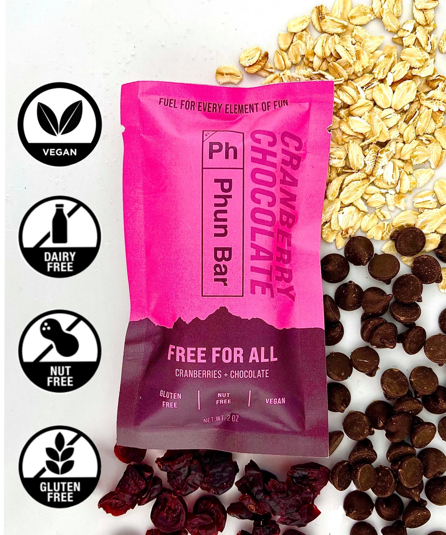 Phun Bar Energy Bar - Vegan Free For All - Cranberries and Chocolate