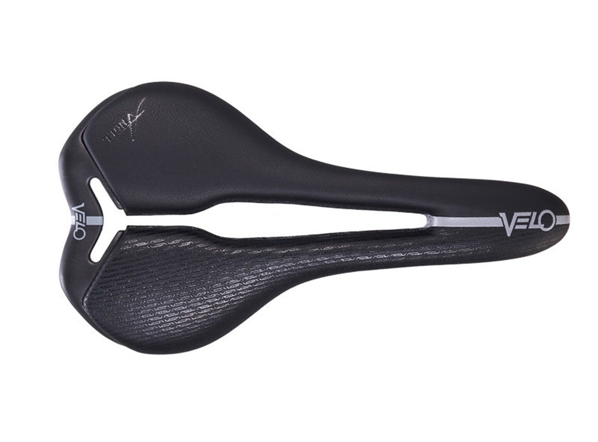 Velo Angel Glide+ Saddle - 143mm - Black Black Carbon Rail 