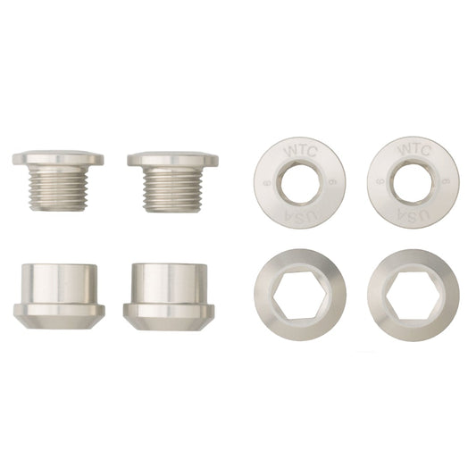 Wolf Tooth Components Chainring Bolt & Nut Set - 6mm - Silver Silver Set Of 4 - 8 Pieces 