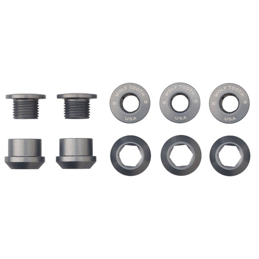 Wolf Tooth Components Chainring Bolt & Nut Set - 1X - Gunmetal Gunmetal 6mm - 5 Pcs 
