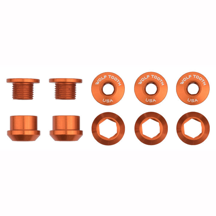 Wolf Tooth Components Chainring Bolt & Nut Set - 1X - Orange Orange 6mm - 5 Pcs 