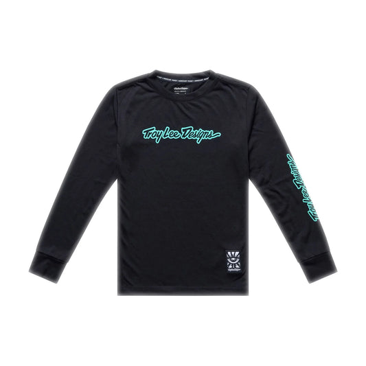Troy Lee Designs Skyline Long Sleeve Ride Tee - Youth - Signature - Black-Real Teal