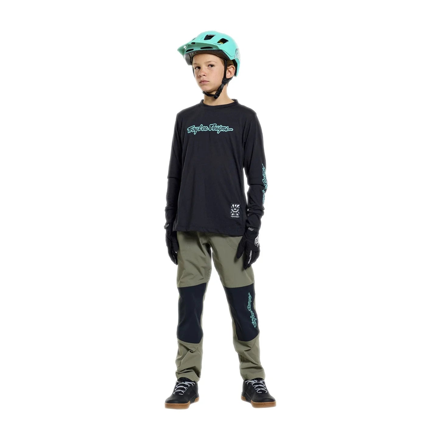 Troy Lee Designs Skyline Long Sleeve Ride Tee - Youth - Signature - Black-Real Teal