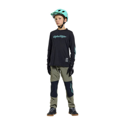 Troy Lee Designs Skyline Long Sleeve Ride Tee - Youth - Signature - Black-Real Teal