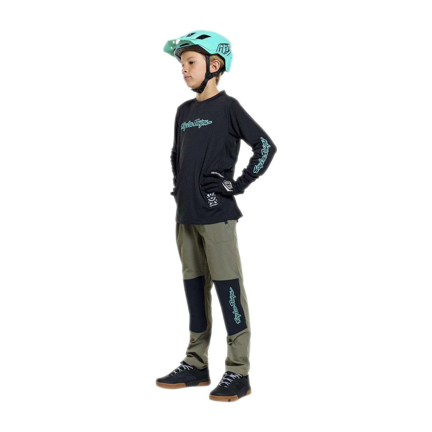 Troy Lee Designs Skyline Long Sleeve Ride Tee - Youth - Signature - Black-Real Teal