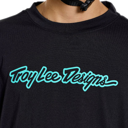Troy Lee Designs Skyline Short Sleeve Ride Tee - Youth - Signature - Black-Real Teal