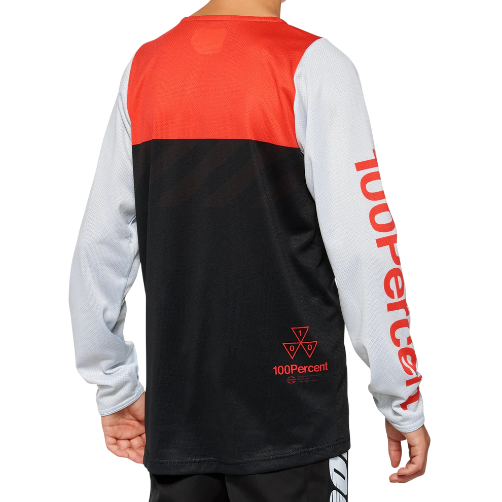 100% R-Core Long Sleeve MTB Jersey - Youth - Black-Racer Red