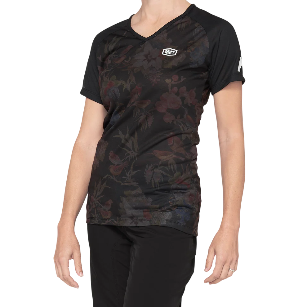 100% Airmatic Short Sleeve MTB Jersey - Womens - Black-Floral