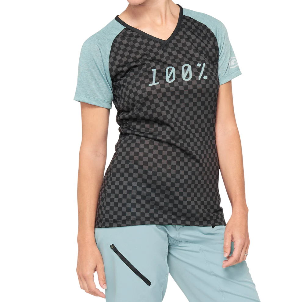 100% Airmatic Short Sleeve MTB Jersey - Womens - Seafoam-Checkers