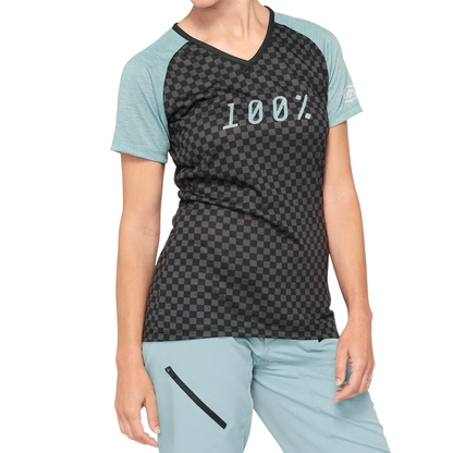 100% Airmatic Short Sleeve MTB Jersey - Womens - Seafoam-Checkers