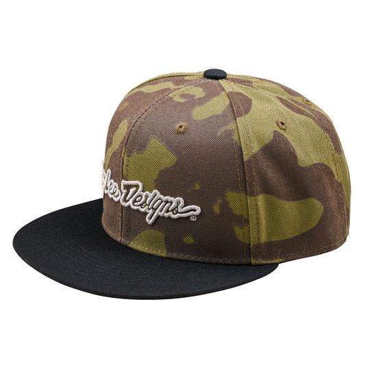 Troy Lee Designs Signature Flat Bill Snapback Hat - Olive Camo